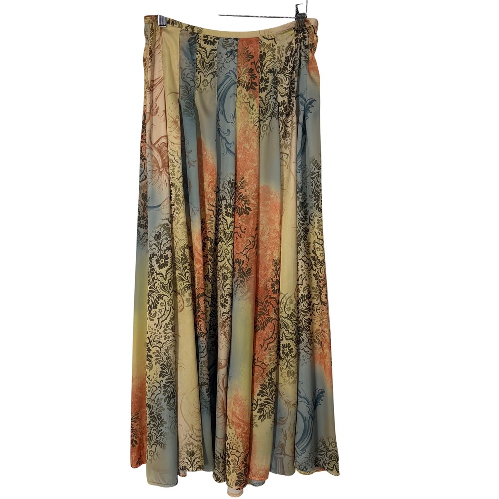 VTG Newport News Satin Paisley Maxi Skirt 4 Dropped Waist Multicolor Boho Chic